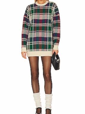Show Me Your MuMu ember Plaid Crewneck Sweater in Green, Red, Navy & Cream XS